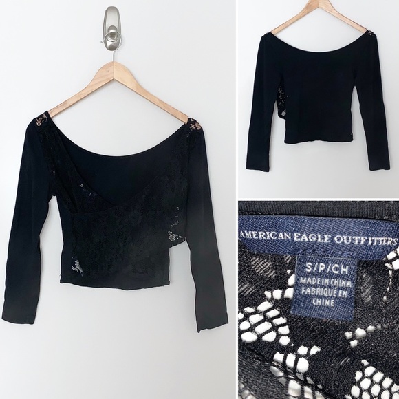 American Eagle Outfitters Tops - 2/$25 American Eagle Lace Front Cropped Tee S